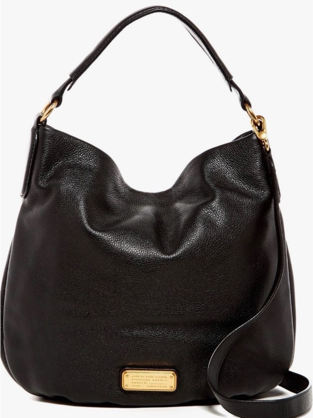 Marc Jacobs Black Leather Shoulder Hobo with Gold Hardware